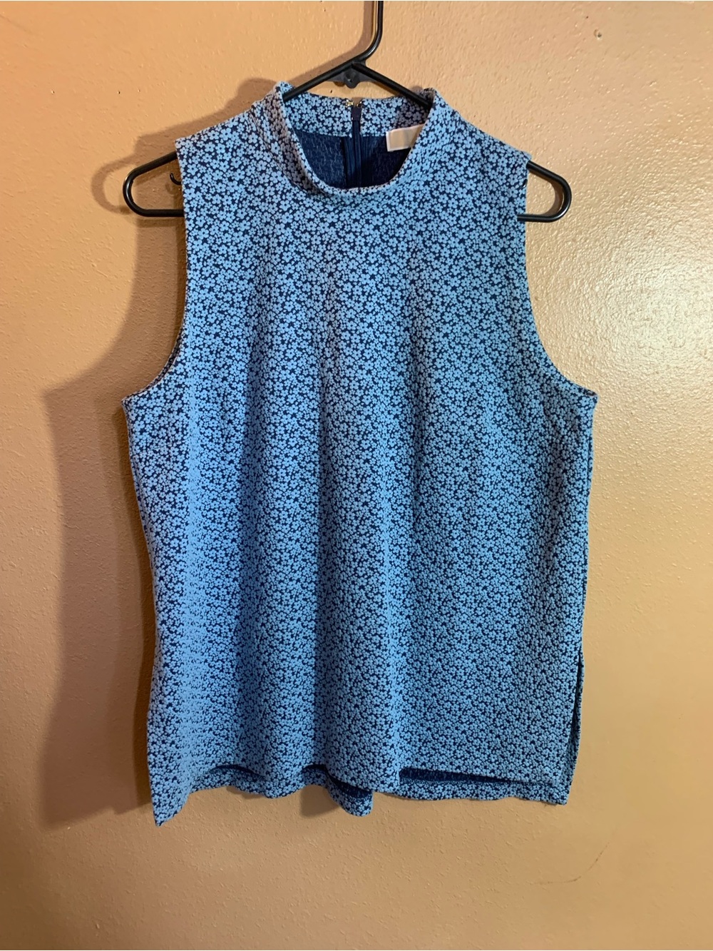 Michael Kors Sleeveless Blue Ditzy Floral Print Blouse - L